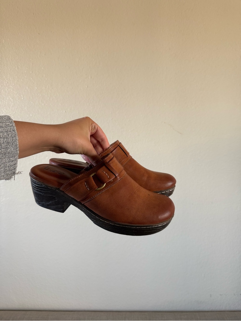 b.o.c. Brown Leather Slip-On Clog Mules